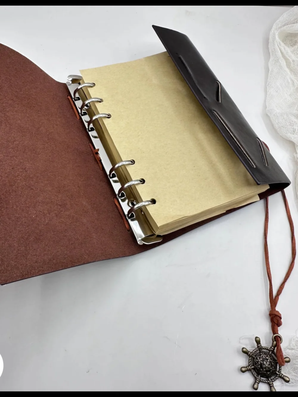 Black Leather Journal with Nautical Charms Embossed Big Bear Logo